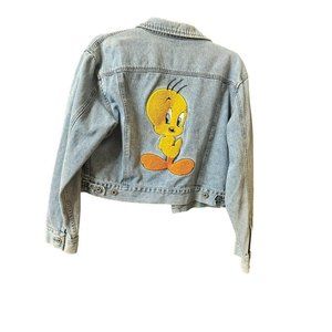 VINTAGE WARNER BROS + TWEETY Denim JACKET Cartoon large jean looney tunes disney